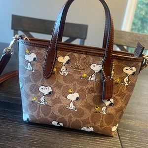 Coach X Peanuts City Mini Tote Bag In Signature Canvas With Snoopy Print